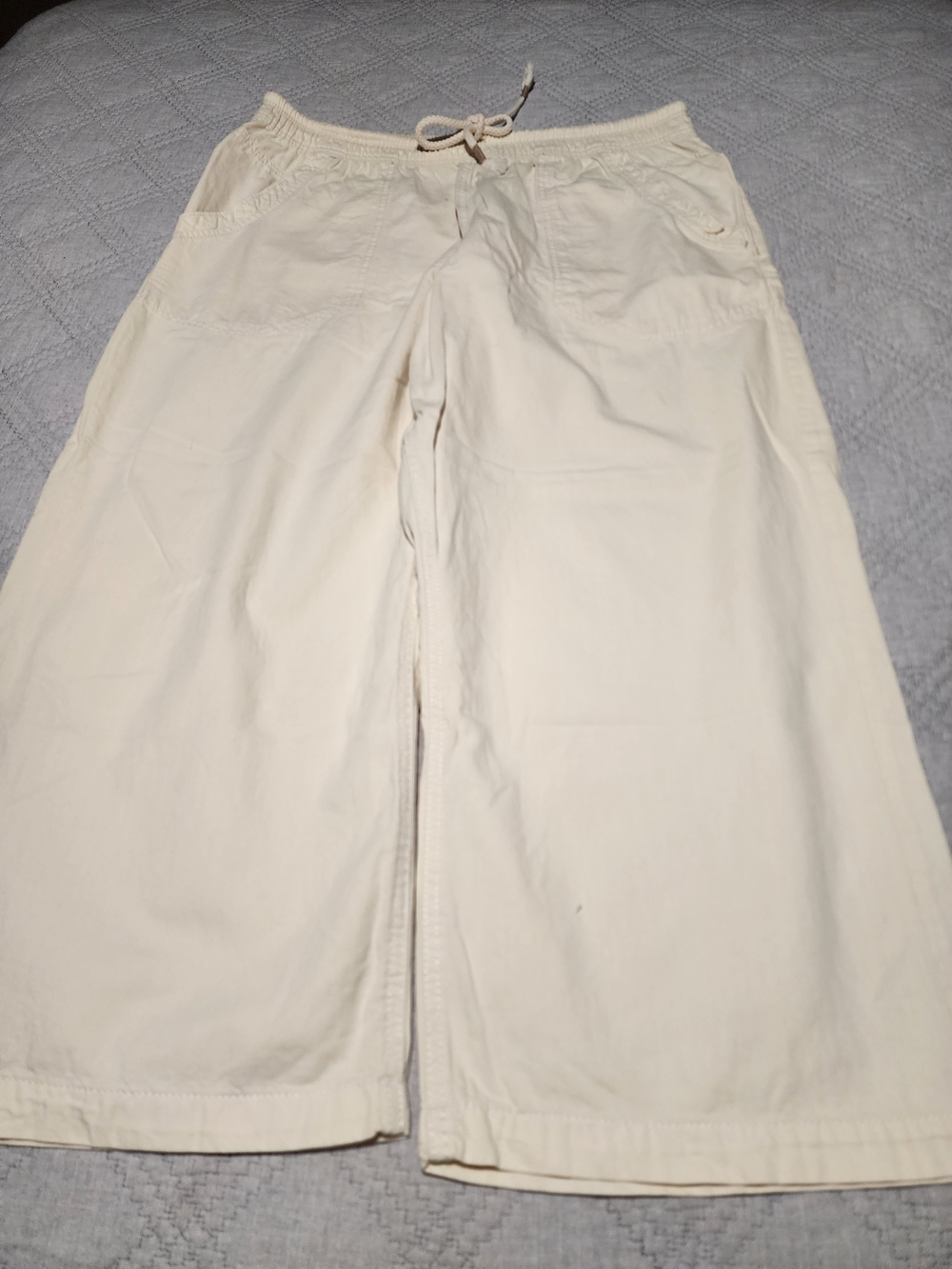 Free People Ivory Cropped Wide-Leg Drawstring Jeans